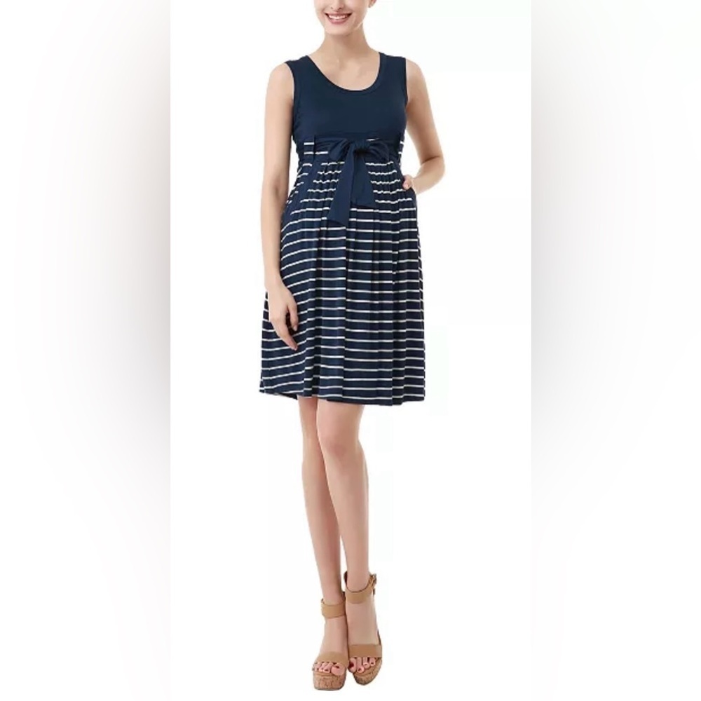 Kim & Kai Maternity Scoop Neck Striped Dress - Picture 2 of 8
